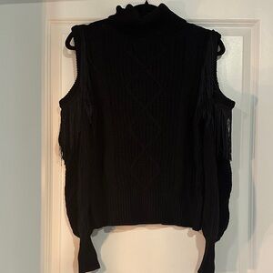 Moodie Black Fringe Turtleneck Sweater